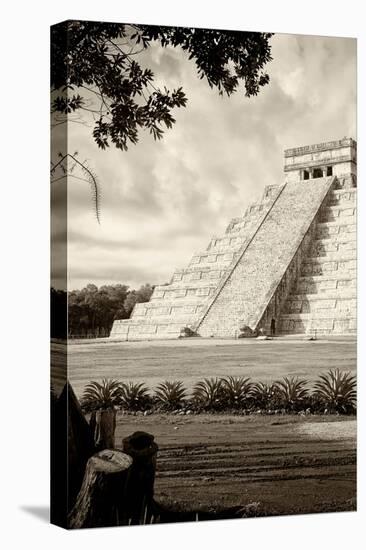 ¡Viva Mexico! B&W Collection - Chichen Itza Pyramid III-Philippe Hugonnard-Stretched Canvas