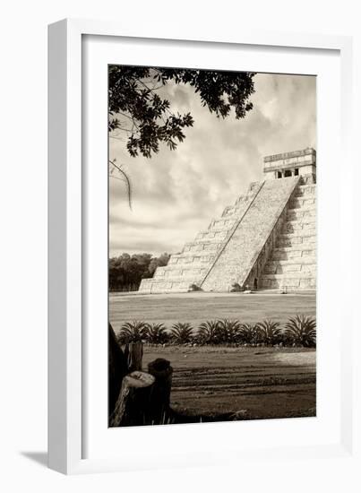 ¡Viva Mexico! B&W Collection - Chichen Itza Pyramid III-Philippe Hugonnard-Framed Photographic Print