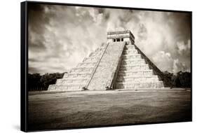 ¡Viva Mexico! B&W Collection - Chichen Itza Pyramid VI-Philippe Hugonnard-Framed Stretched Canvas