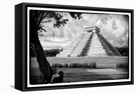 ¡Viva Mexico! B&W Collection - Chichen Itza Pyramid-Philippe Hugonnard-Framed Stretched Canvas