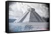 ¡Viva Mexico! B&W Collection - El Castillo Pyramid - Chichen Itza-Philippe Hugonnard-Framed Stretched Canvas