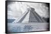 ¡Viva Mexico! B&W Collection - El Castillo Pyramid - Chichen Itza-Philippe Hugonnard-Framed Stretched Canvas