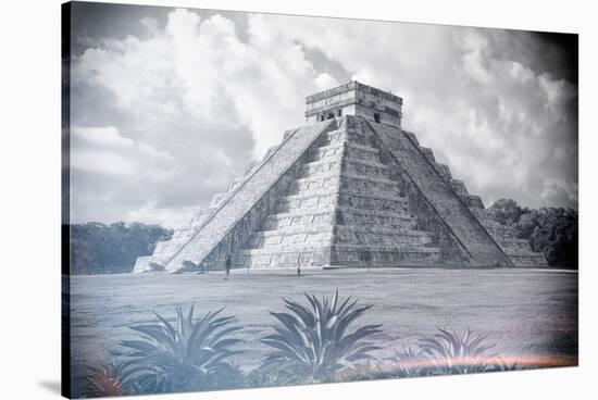 ¡Viva Mexico! B&W Collection - El Castillo Pyramid - Chichen Itza-Philippe Hugonnard-Stretched Canvas