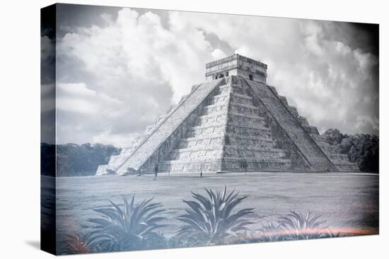¡Viva Mexico! B&W Collection - El Castillo Pyramid - Chichen Itza-Philippe Hugonnard-Stretched Canvas