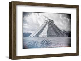 ¡Viva Mexico! B&W Collection - El Castillo Pyramid - Chichen Itza-Philippe Hugonnard-Framed Photographic Print