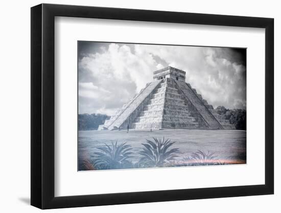 ¡Viva Mexico! B&W Collection - El Castillo Pyramid - Chichen Itza-Philippe Hugonnard-Framed Photographic Print