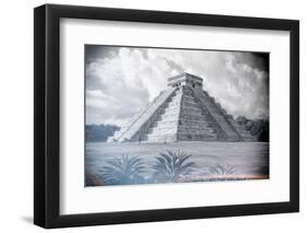 ¡Viva Mexico! B&W Collection - El Castillo Pyramid - Chichen Itza-Philippe Hugonnard-Framed Photographic Print