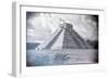 ¡Viva Mexico! B&W Collection - El Castillo Pyramid - Chichen Itza-Philippe Hugonnard-Framed Photographic Print