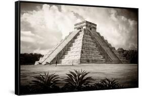 ¡Viva Mexico! B&W Collection - El Castillo Pyramid I - Chichen Itza-Philippe Hugonnard-Framed Stretched Canvas