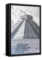 ¡Viva Mexico! B&W Collection - El Castillo Pyramid III - Chichen Itza-Philippe Hugonnard-Framed Stretched Canvas