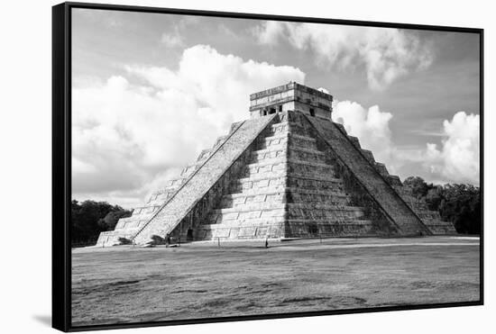 ¡Viva Mexico! B&W Collection - El Castillo Pyramid in Chichen Itza I-Philippe Hugonnard-Framed Stretched Canvas