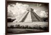 ¡Viva Mexico! B&W Collection - El Castillo Pyramid in Chichen Itza II-Philippe Hugonnard-Framed Photographic Print