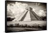 ¡Viva Mexico! B&W Collection - El Castillo Pyramid in Chichen Itza II-Philippe Hugonnard-Framed Stretched Canvas