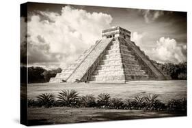 ¡Viva Mexico! B&W Collection - El Castillo Pyramid in Chichen Itza II-Philippe Hugonnard-Stretched Canvas