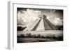 ¡Viva Mexico! B&W Collection - El Castillo Pyramid in Chichen Itza II-Philippe Hugonnard-Framed Photographic Print