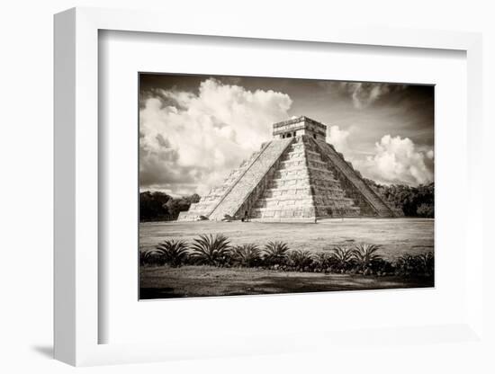 ¡Viva Mexico! B&W Collection - El Castillo Pyramid in Chichen Itza II-Philippe Hugonnard-Framed Photographic Print