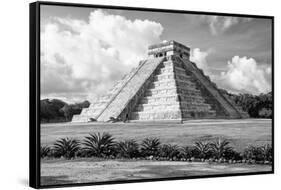 ¡Viva Mexico! B&W Collection - El Castillo Pyramid in Chichen Itza III-Philippe Hugonnard-Framed Stretched Canvas