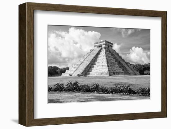 ¡Viva Mexico! B&W Collection - El Castillo Pyramid in Chichen Itza III-Philippe Hugonnard-Framed Photographic Print