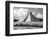 ¡Viva Mexico! B&W Collection - El Castillo Pyramid in Chichen Itza III-Philippe Hugonnard-Framed Photographic Print