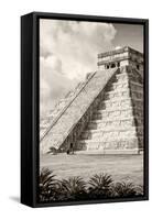 ¡Viva Mexico! B&W Collection - El Castillo Pyramid in Chichen Itza IV-Philippe Hugonnard-Framed Stretched Canvas