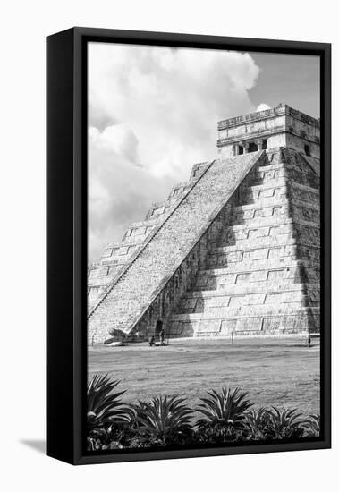 ¡Viva Mexico! B&W Collection - El Castillo Pyramid in Chichen Itza V-Philippe Hugonnard-Framed Stretched Canvas