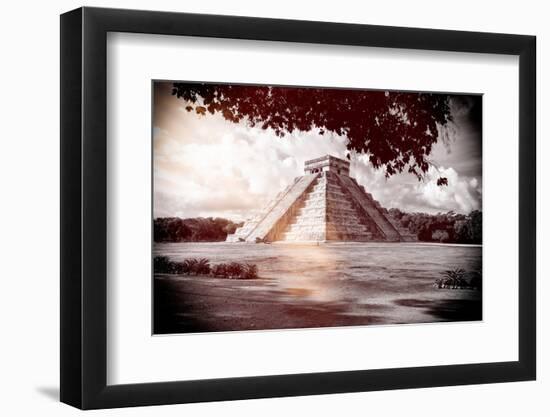 ¡Viva Mexico! B&W Collection - El Castillo Pyramid in Chichen Itza VI-Philippe Hugonnard-Framed Photographic Print