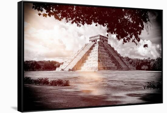 ¡Viva Mexico! B&W Collection - El Castillo Pyramid in Chichen Itza VI-Philippe Hugonnard-Framed Stretched Canvas