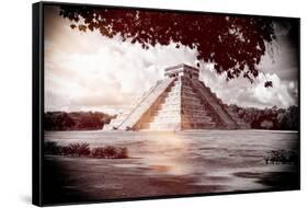 ¡Viva Mexico! B&W Collection - El Castillo Pyramid in Chichen Itza VI-Philippe Hugonnard-Framed Stretched Canvas