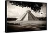 ¡Viva Mexico! B&W Collection - El Castillo Pyramid in Chichen Itza VII-Philippe Hugonnard-Framed Stretched Canvas