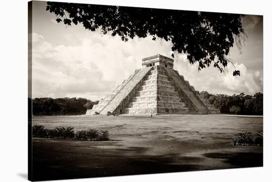 ¡Viva Mexico! B&W Collection - El Castillo Pyramid in Chichen Itza VII-Philippe Hugonnard-Stretched Canvas