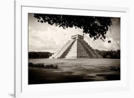 ¡Viva Mexico! B&W Collection - El Castillo Pyramid in Chichen Itza VII-Philippe Hugonnard-Framed Photographic Print