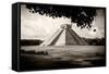 ¡Viva Mexico! B&W Collection - El Castillo Pyramid in Chichen Itza VII-Philippe Hugonnard-Framed Stretched Canvas