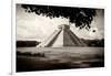 ¡Viva Mexico! B&W Collection - El Castillo Pyramid in Chichen Itza VII-Philippe Hugonnard-Framed Photographic Print