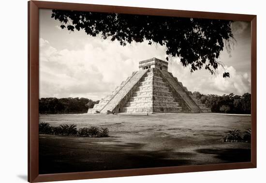 ¡Viva Mexico! B&W Collection - El Castillo Pyramid in Chichen Itza VII-Philippe Hugonnard-Framed Photographic Print