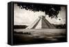 ¡Viva Mexico! B&W Collection - El Castillo Pyramid in Chichen Itza VII-Philippe Hugonnard-Framed Stretched Canvas