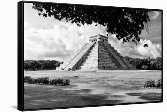 ¡Viva Mexico! B&W Collection - El Castillo Pyramid in Chichen Itza VIII-Philippe Hugonnard-Framed Stretched Canvas