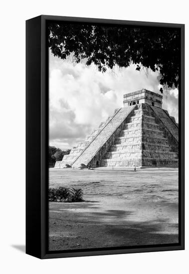 ¡Viva Mexico! B&W Collection - El Castillo Pyramid in Chichen Itza XI-Philippe Hugonnard-Framed Stretched Canvas