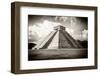 ¡Viva Mexico! B&W Collection - El Castillo Pyramid in Chichen Itza-Philippe Hugonnard-Framed Photographic Print