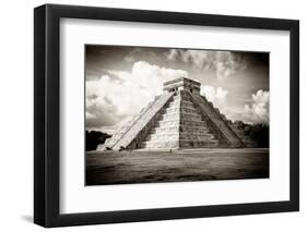 ¡Viva Mexico! B&W Collection - El Castillo Pyramid in Chichen Itza-Philippe Hugonnard-Framed Premium Photographic Print