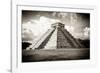 ¡Viva Mexico! B&W Collection - El Castillo Pyramid in Chichen Itza-Philippe Hugonnard-Framed Photographic Print