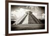 ¡Viva Mexico! B&W Collection - El Castillo Pyramid in Chichen Itza-Philippe Hugonnard-Framed Photographic Print