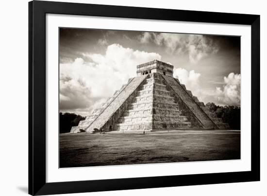 ¡Viva Mexico! B&W Collection - El Castillo Pyramid in Chichen Itza-Philippe Hugonnard-Framed Photographic Print