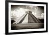 ¡Viva Mexico! B&W Collection - El Castillo Pyramid in Chichen Itza-Philippe Hugonnard-Framed Photographic Print