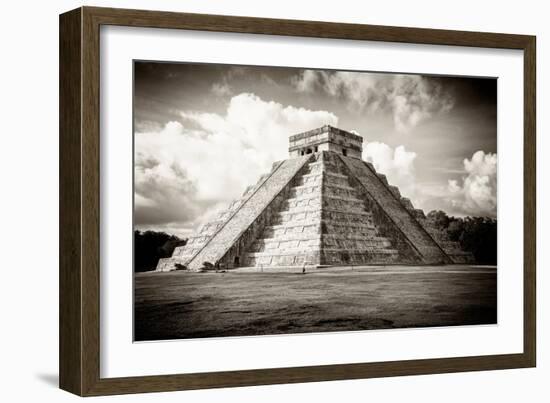 ¡Viva Mexico! B&W Collection - El Castillo Pyramid in Chichen Itza-Philippe Hugonnard-Framed Photographic Print