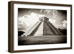 ¡Viva Mexico! B&W Collection - El Castillo Pyramid in Chichen Itza-Philippe Hugonnard-Framed Photographic Print