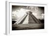 ¡Viva Mexico! B&W Collection - El Castillo Pyramid in Chichen Itza-Philippe Hugonnard-Framed Photographic Print