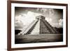 ¡Viva Mexico! B&W Collection - El Castillo Pyramid in Chichen Itza-Philippe Hugonnard-Framed Photographic Print