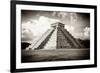 ¡Viva Mexico! B&W Collection - El Castillo Pyramid in Chichen Itza-Philippe Hugonnard-Framed Photographic Print