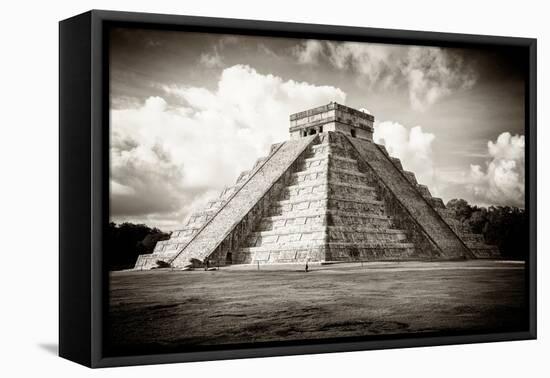 ¡Viva Mexico! B&W Collection - El Castillo Pyramid in Chichen Itza-Philippe Hugonnard-Framed Stretched Canvas