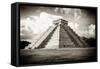 ¡Viva Mexico! B&W Collection - El Castillo Pyramid in Chichen Itza-Philippe Hugonnard-Framed Stretched Canvas